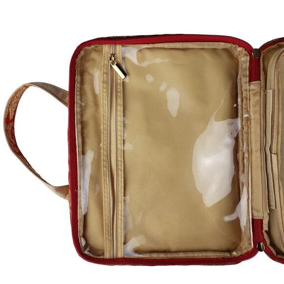 Celebrity Large Zippered Travel Jewelry Makeup Bag Case Red Gold Brocade - Picture 8 of 12